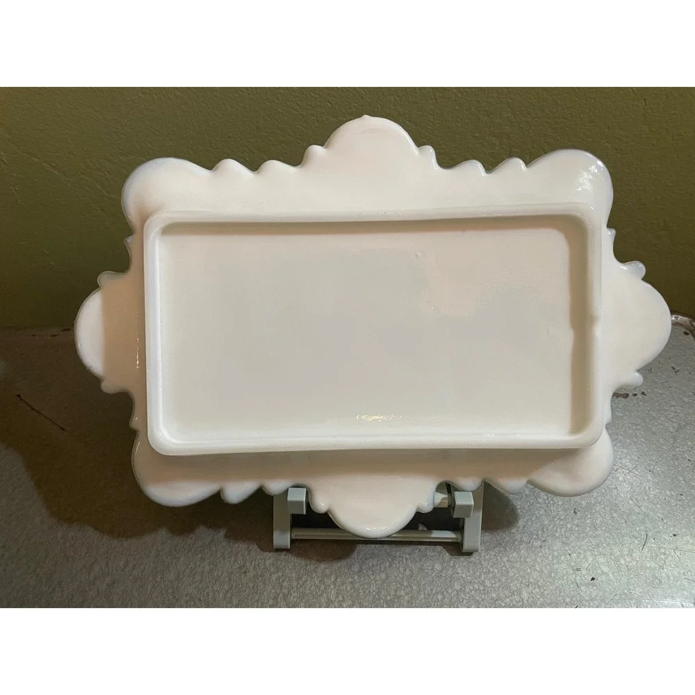 Westmoreland Milk Glass Old Quilt Rectangular Scalloped Vanity Tray Vintage